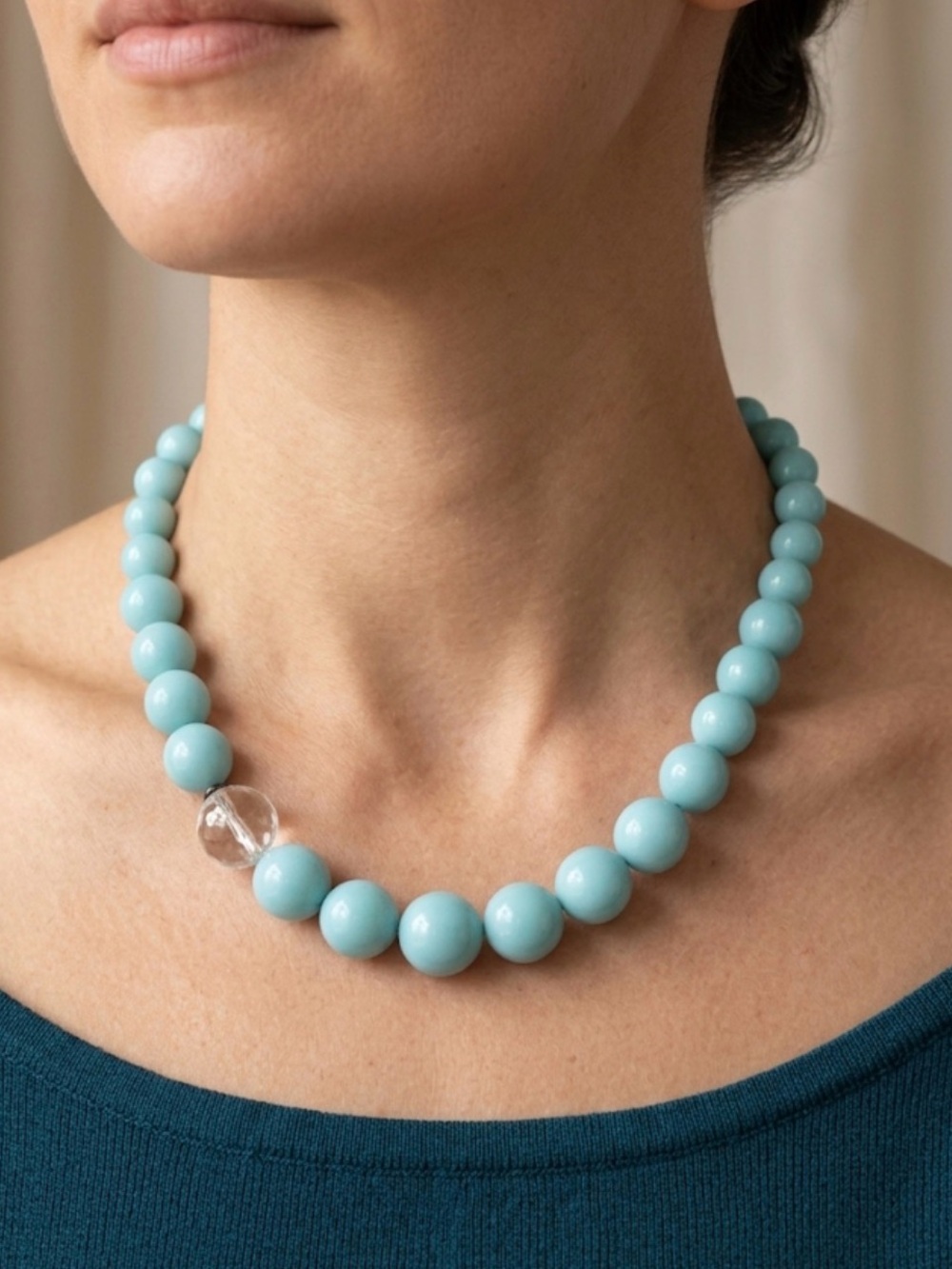 Sabika Chunky Aqua Resin Beaded Necklace RARE